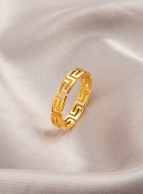 unbeaten钛钢长城纹素圈戒指女