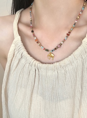 2025新款复古彩色串珠小象吊坠