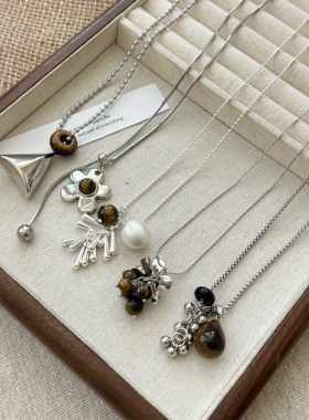 虎眼石天然石钛钢项链