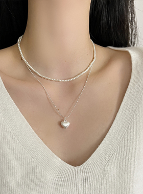2025新款双层叠戴珍珠项链女潮气质小众轻奢高级感锁骨链颈链配饰