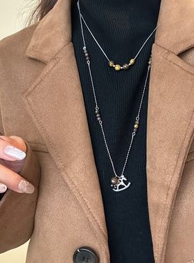 复古小马虎眼石叠戴项链女款