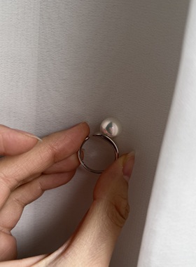 Stella手作 极简通体925银爱迪生冷白光淡水珍珠正圆戒指开口