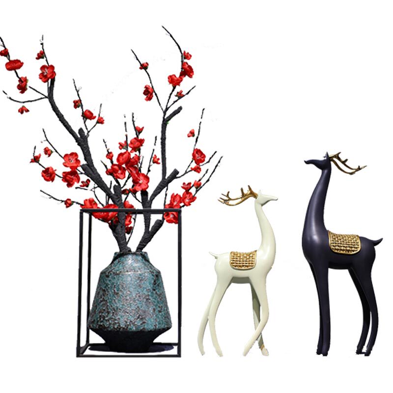 新中式轻奢陶瓷花瓶禅意摆件客厅玄关仿真梅花铁艺复古家居软装饰,淘宝优惠券,粉丝福利购,淘宝优惠卷