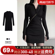 2023 new small sub high-grade black knit inner lap dress for children autumn and winter New Year sweater bag hip dress