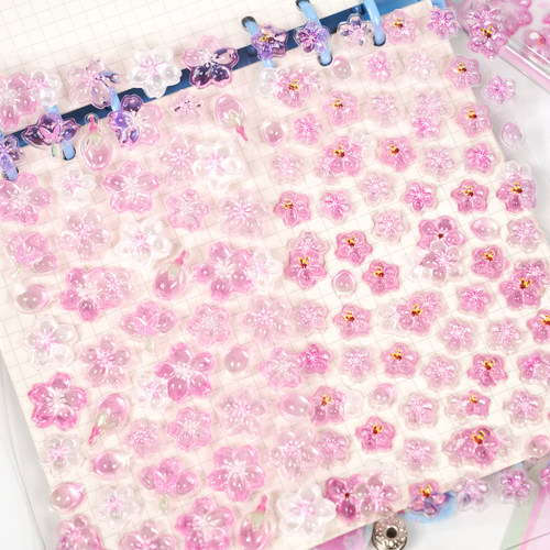 日系唯美樱花3d立体浮雕贴纸儿童女孩手机壳文具DIY装饰水晶贴画 - 图2