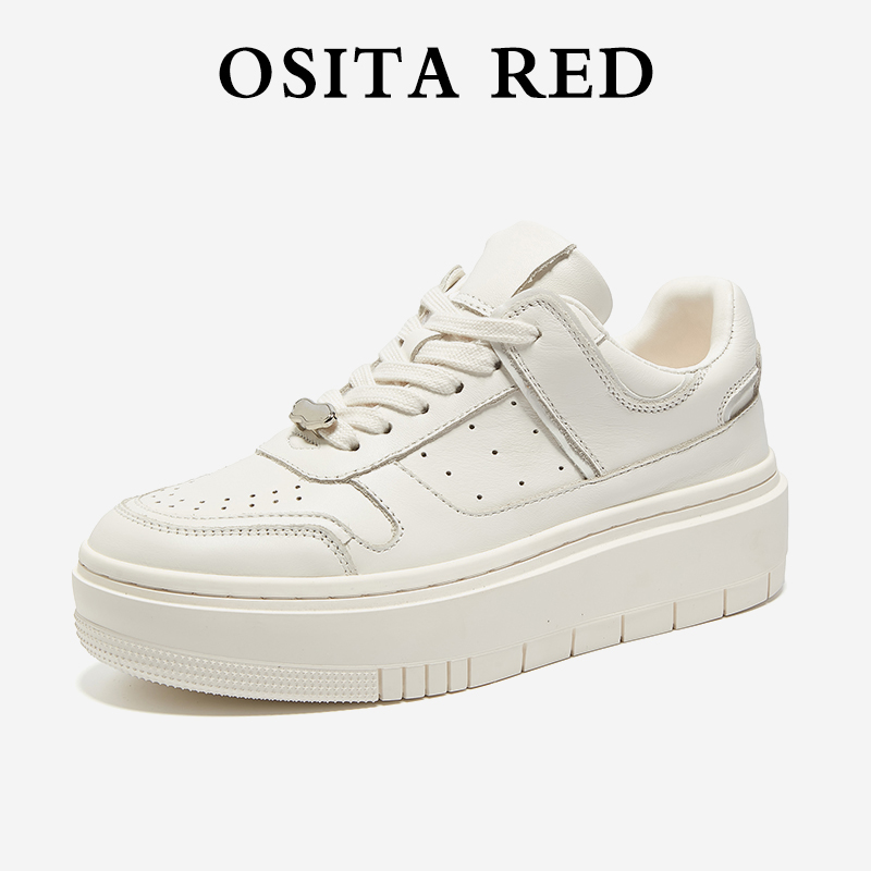 OSITA RED板鞋2024新款春季百搭潮鞋系带内增高6CM松糕跟小白鞋女 - 图1