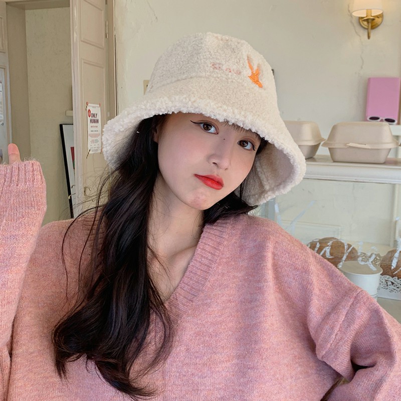 marryobidos旗舰店冬季日系羊羔毛渔夫帽帽子女毛绒大沿盆帽加厚保暖秋冬韩版百搭潮3