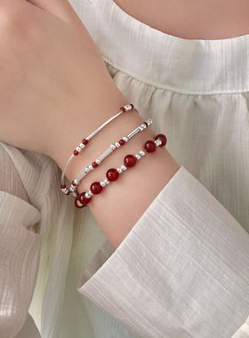 S925纯银银珠红玛瑙手链轻奢高级ins简约百搭时尚风格小众设计