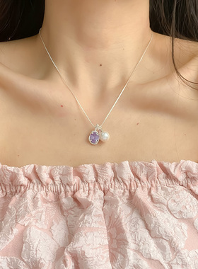 欧美小众设计彩色ins风爱心水晶锆石珍珠水滴多坠项链感颈链