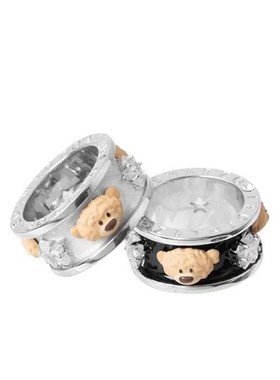 黑色星星卡通小熊戒指女小众甜酷设计食指戒个性网红宽版滴釉