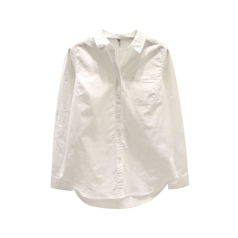 基础款百搭显瘦打底白色衬衣女春秋冬翻领长袖简约单口袋衬衫女 - 图3