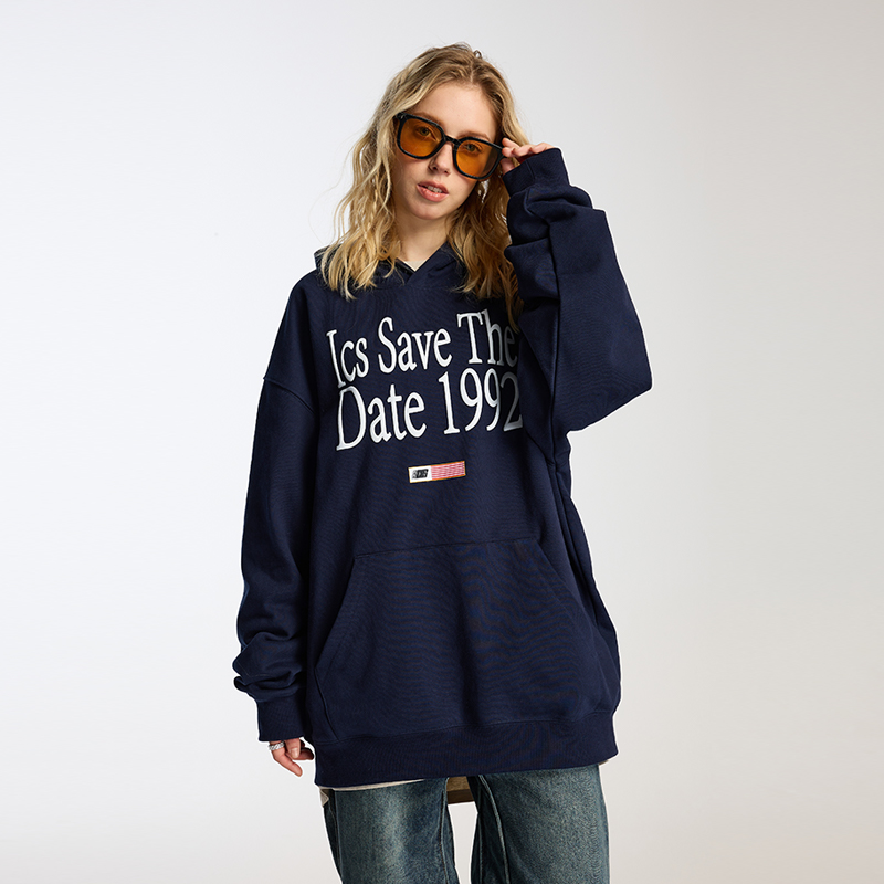 iconslab发泡排版印花连帽卫衣情侣装秋冬小旗帜宽松套头休闲帽衫 - 图2