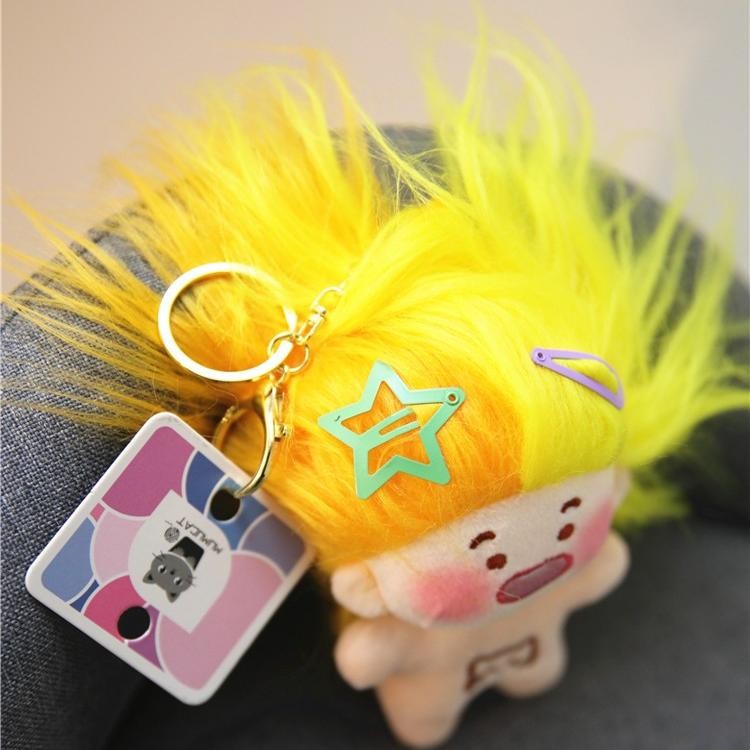 棉花糖缺牙棉花娃娃炸毛蓝发玩偶白发娃娃钥匙扣书包挂件三福同款 - 图0