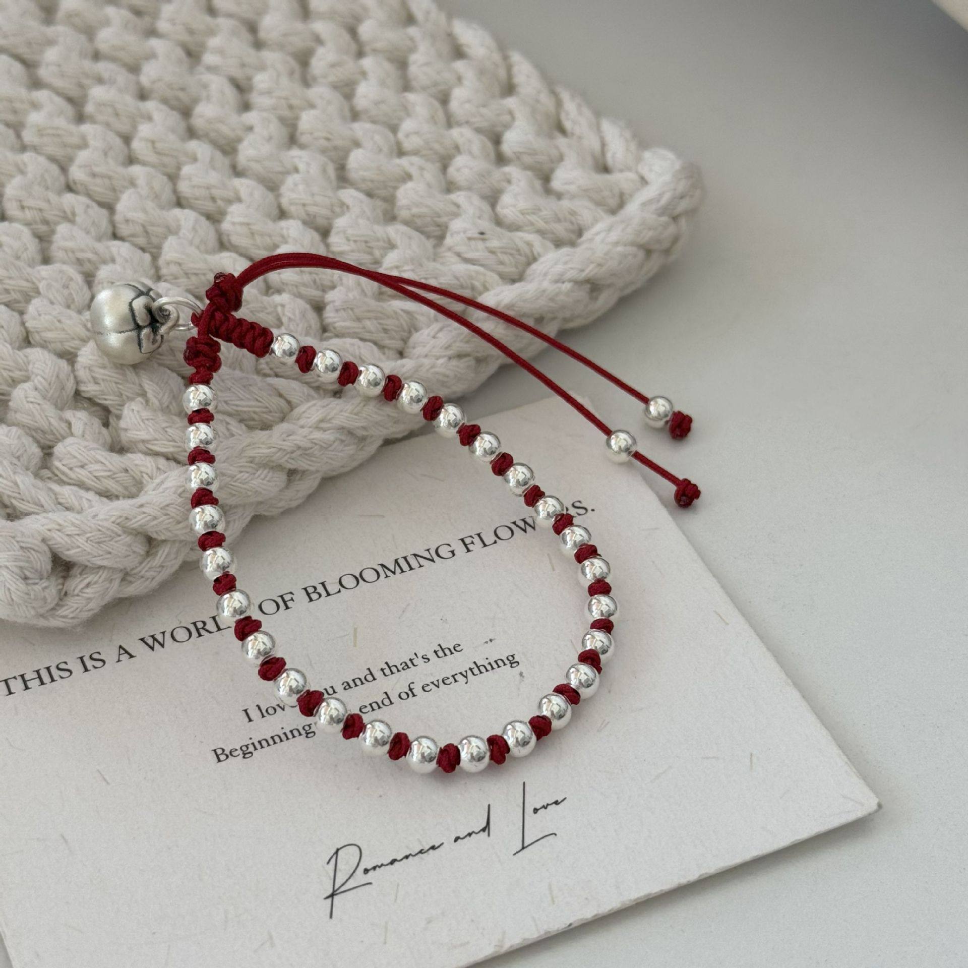 S925纯银柿柿如意足银圆珠红绳手链女转运招财平安叠戴手绳礼物,淘宝优惠券,粉丝福利购,淘宝优惠卷