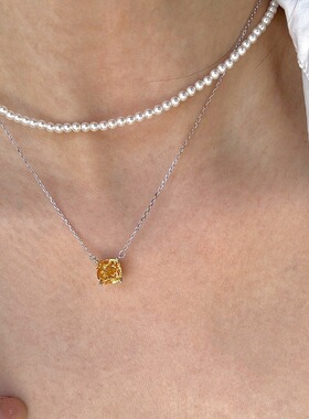 S925纯银招财黄色方糖皓石锁骨链