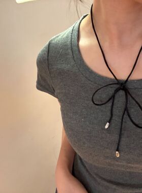 韩国小众黑色线绳叠戴颈链女