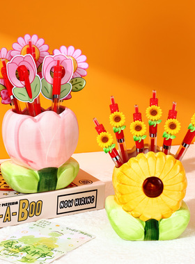 教师节礼物2026新款创意陶瓷红笔盆栽花束笔办公室桌面摆件送老师