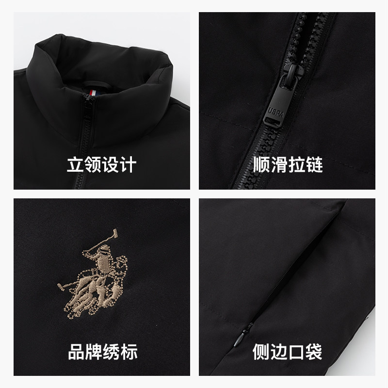 USPA男士羽绒马甲纯色防寒保暖鸭绒冬季美式休闲保罗立领背心上衣,淘宝优惠券,粉丝福利购,淘宝优惠卷