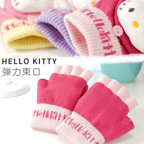 Hello kitty, детские перчатки, детский удерживающий тепло мультяшный милый комплект для школьников, без пальцев