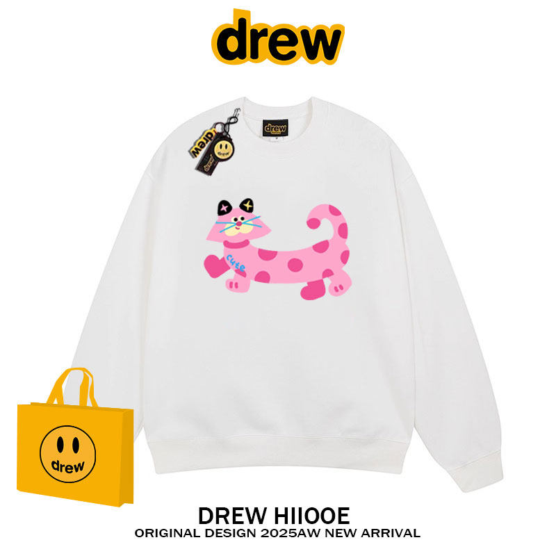 drew美式潮牌卡通可爱猫咪圆领卫衣男女秋冬加绒宽松休闲情侣上衣,淘宝优惠券,粉丝福利购,淘宝优惠卷