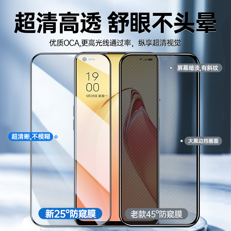 适用opporeno8钢化膜适用oppo/reno8pro手机膜防窥防摔全屏覆盖pro+新款防窥膜Oppo防偷窥钢化玻璃全包保护膜 - 图0