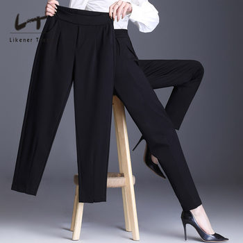 LT harem pants women's autumn small feet professional nine-point suit pants black casual pants large size fat mm carrot trousers