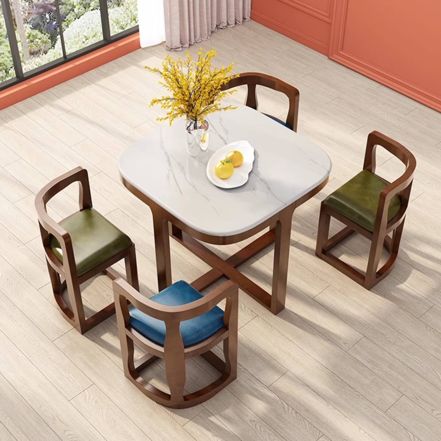 世匠美式乡村实木餐桌小户型家用岩板饭桌北欧轻奢大理石阳台茶桌 - 图2