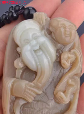 天然和田玉糖玉财神爷手把件男女玉石手玩件正品新疆玉财神把玩件