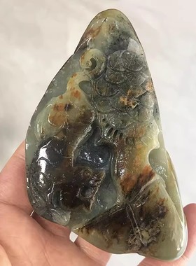 籽料玉石带皮生肖虎把玩件招财玉器摆件真品新疆和田玉老虎手把件