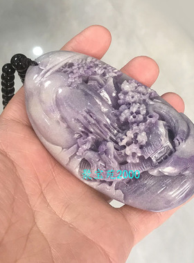 玉石山水风景意境把玩件玉雕件文玩仿新疆和田玉烟紫色山水手把件