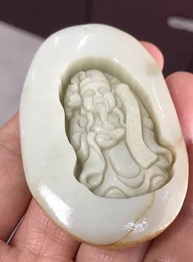 天然玉石财神爷转运护身盘玩新疆和田玉籽料带皮手把件男女士招财