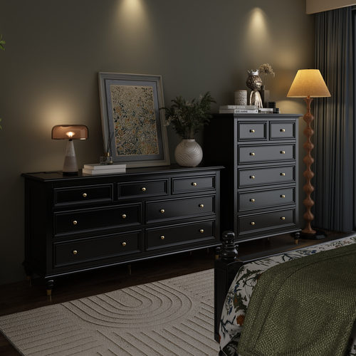 轻奢美式黑色五六七八九斗柜现代简约抽屉柜客厅收纳柜卧室储物柜 - 图3