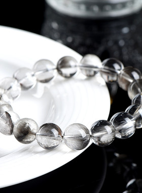 久雅水晶天然黑银钛晶手链发晶手