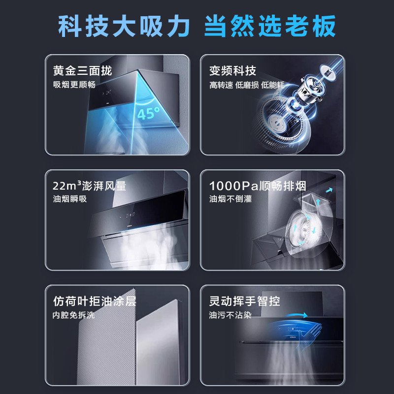 【品牌直营】老板家用变频厨房大吸力抽油烟机侧吸式吸油烟机
