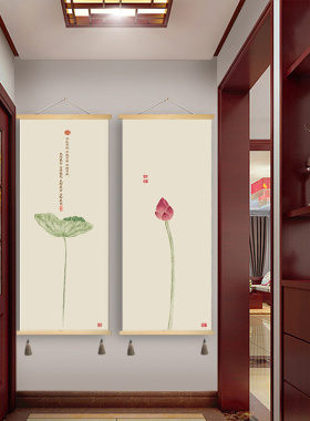 玄关茶室新中式是免打孔装饰画