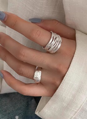 多层线条缠绕戒指女ins