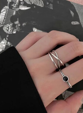 黑色复古简约小众开口食指戒女
