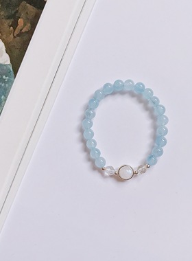 天然海蓝宝招财转运简约小清新串