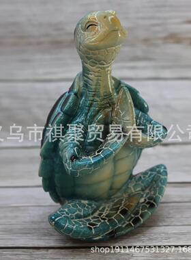 跨境外贸款树脂工艺品摆件瑜伽乌龟打坐冥想海龟家居装饰品