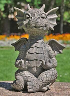 跨境小恐龙冥想雕像合十张开伸手抱灯恐龙花园装饰树脂工艺品摆件