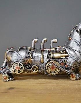 独立站跨境外贸款机械朋克狗树脂工艺品桌面橱窗装饰摆件