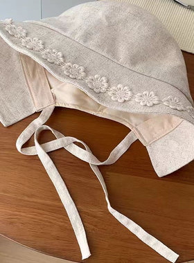 日系花朵女生夏季渔夫帽女薄款透气百搭显脸小盆帽防晒遮阳帽子潮