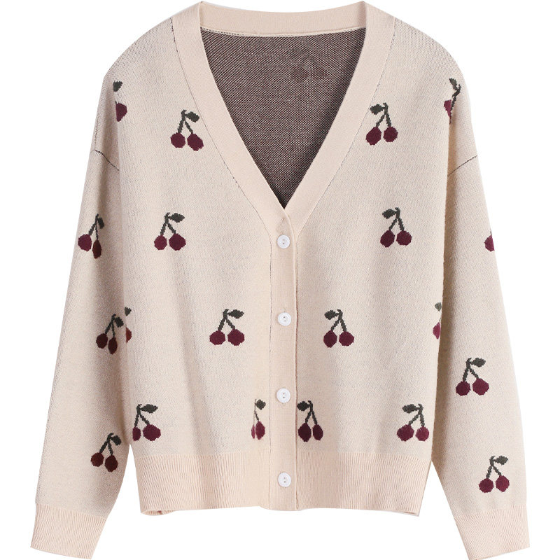 蜜妃儿樱桃刺绣开衫外套2020毛衣 蜜妃儿毛针织衫