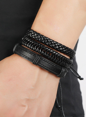 套装复古编织男士皮革手链