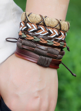 diy复古牛皮情侣百搭配饰手链