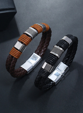 新款手链简约百搭皮革手环欧美