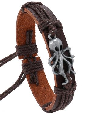 欧美跨境皮革手工编织男士手链简约创意潮汐沙滩海洋风复古手镯