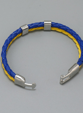简约蓝黄色多层编织皮革手链创意新款乌克兰国旗颜色手环厂家直销
