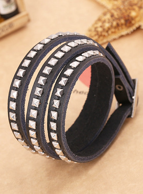 摇滚朋克银钉真皮手链 多圈牛皮手链 欧美新款手链 外贸出口首饰