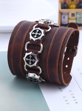 朋克复古机车男士牛皮手链